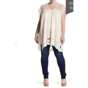 MELROSE & MARKET Top Ivory Crochet Trim Tunic 1X